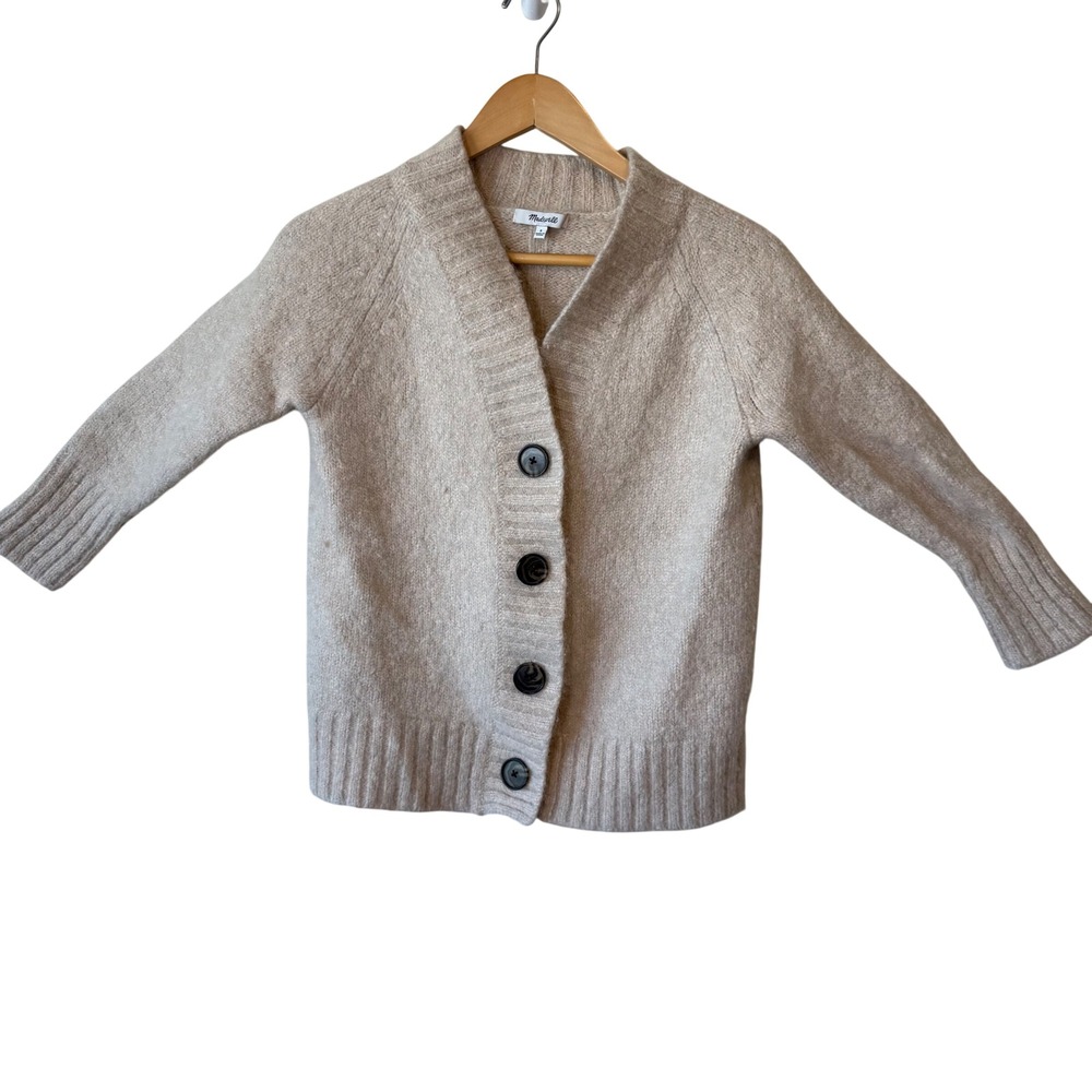 Madwell Womens Wool Alpaca Cardigan S Beige Button Front Raglan Sleeve Sweater